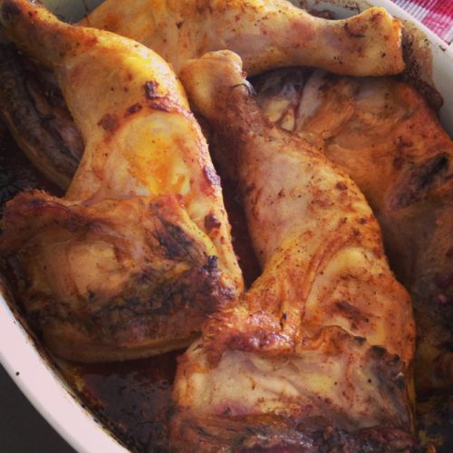 Kippenbillen in de oven, groenten en puree